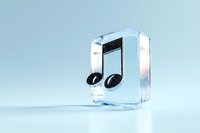 Transparent crystal musical note symbol on light blue background, representing sound, melody, and artistic expression in modern minimalist style.