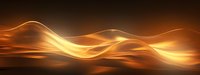 Glowing golden waves of light flow smoothly across dark background creating dynamic energy effect with warm amber illumination and smooth motion trails.