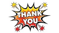 Comic book style thank you burst with explosion effect and stars on white background for greeting cards and appreciation messages.