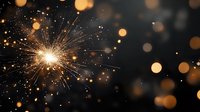 Glowing sparkler emitting bright sparks against dark background with golden bokeh lights creates festive holiday atmosphere. Celebration moment captured in detail.