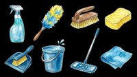 Cleaning supplies set with spray bottle, feather duster, brush, sponge, dustpan, bucket, mop and cloth isolated on transparent background. Ready for t-shirt design, clipart, stickers, print-on-demand and sublimation projects.