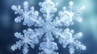 Intricate snowflake crystal with detailed geometric patterns and hexagonal structure against soft blue gradient background for winter designs.