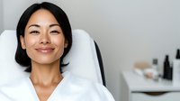 Young Asian woman with natural smile at spa or beauty clinic, relaxing in treatment chair against light background. Professional wellness and skincare concept.