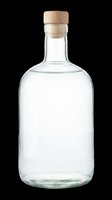 Clear glass bottle with wooden cork stopper, isolated on transparent background, ready for design use on product packaging, labels, print-on-demand items, and digital crafts.