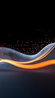 Abstract wavy lines with glowing orange light effect and floating particles against dark background create dynamic modern design composition.