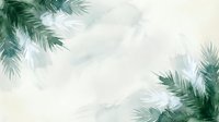 Tropical palm leaves frame with soft watercolor texture background in green and beige tones for summer design projects and natural botanical decorations.