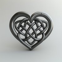 Celtic heart knot in metallic silver finish on light background, featuring intricate interwoven pattern symbolizing eternal love and connection. Isolated design element.