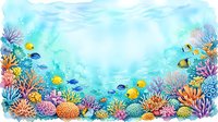 Vibrant underwater coral reef scene with tropical fish swimming among colorful corals in crystal clear turquoise water for marine life designs.