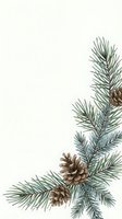 Spruce branch with pine cones corner border on white background for holiday greeting cards and winter seasonal designs.