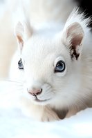 White squirrel with bright blue eyes close-up portrait on light background shows rare albino animal with soft fur and gentle expression.