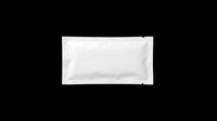 White blank foil sachet packet mockup isolated on transparent background, ready for branding, packaging design, print on demand, and product presentation use.