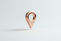 Metallic rose gold location pin marker floating on white background, minimalist design concept for navigation and mapping applications.