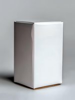 Minimalist white rectangular box with copper base on neutral background, clean product packaging mockup for cosmetics, luxury goods or retail design.