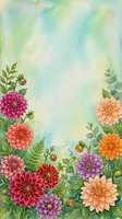Watercolor dahlia flowers frame with soft pastel background for wedding invitations, greeting cards and botanical design projects.
