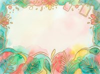 Back to school frame with colorful botanical elements, watercolor leaves and flowers in turquoise, coral, and yellow tones. Isolated on white background, ready for design use.
