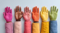 Colorful gardening gloves raised in a row showing diversity in gardening tools, perfect for spring planting season and outdoor activities.