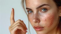 Young woman with freckles and glitter makeup on face against light background, natural beauty portrait with creative sparkle cosmetic art look.