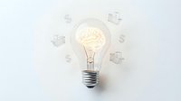 Glowing light bulb with floating dollar signs representing financial innovation, business ideas, money-making concepts and entrepreneurial thinking.