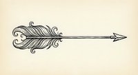 Hand-drawn decorative arrow with ornate feather fletching in vintage engraving style on textured paper background for bohemian design projects.