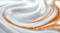 Flowing white and copper liquid waves with sparkling particles create elegant abstract motion for luxury design backgrounds and modern digital art projects.