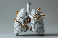 Creative medical concept showing anatomical lungs model pierced with cigarettes illustrating smoking health damage and addiction risks. Perfect for healthcare campaigns and anti-smoking education.
