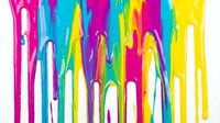 Vibrant multicolored paint drips flowing downward in bold strokes of magenta, cyan, yellow, and purple, creating an energetic abstract composition suitable for modern design projects.