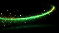 Magical green light trail with glowing particles and sparkles against dark background creates mystical atmosphere for fantasy designs and decorative projects.