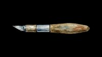 Watercolor craft knife with wooden handle, isolated on transparent background. Great for stickers, print on demand, sublimation, T-shirt design, and clipart projects.