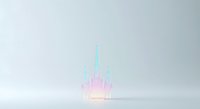 Glowing castle silhouette with pastel gradient lighting in soft cyan and pink tones on white background, suitable for fantasy, fairy tale, and children's design projects.