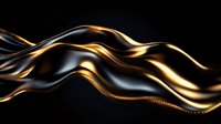Luxurious flowing waves of gold and silver metallic ribbons on black background create elegant abstract pattern with dynamic movement and light effects.