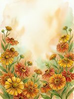 Watercolor autumn flowers frame with orange and yellow blooms on soft textured background for greeting cards and seasonal designs.