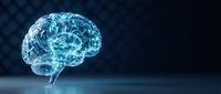 Digital brain hologram with glowing neural networks on dark technology background for artificial intelligence and neuroscience concepts.