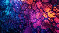 Vibrant abstract pattern of glowing cells in pink, purple and blue neon colors creating organic honeycomb structure with dramatic lighting effects and depth.
