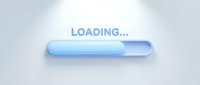 Blue loading progress bar with text on light gradient background for web interface design and user experience elements.