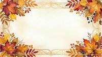 Autumn foliage frame with ornamental gold borders and falling leaves on cream background, isolated for seasonal greeting cards, invitations, and design projects.