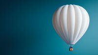 White hot air balloon floating against turquoise blue gradient background. Clean minimalist composition with copy space for advertising and design projects.