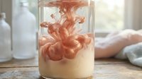 Coffee with swirling cream creating abstract patterns in glass mug on wooden table. Morning beverage preparation with artistic milk flow dynamics.
