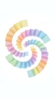 Colorful spiral made of rainbow squares creating dynamic swirl pattern on white background for creative design projects.