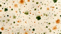 Watercolor splatter pattern in green and orange on beige background creates organic abstract design. Seamless repeat for fabric, wallpaper and surface pattern design.