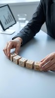 Businessman arranging wooden blocks with emoji faces from sad to happy showing customer satisfaction improvement and feedback rating concept.