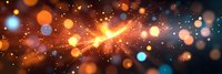 Glowing orange and blue bokeh lights with bright sparkle effect on dark background, magical festive atmosphere with blurred circles and light burst.