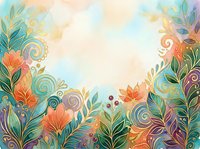 Colorful floral border frame with ornamental flowers, leaves, and swirls in watercolor style on isolated white background, ready for greeting cards, invitations, and design projects.