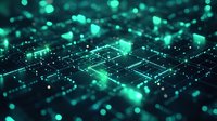 Glowing turquoise circuit board pattern with bokeh light effects creates futuristic technology background showing digital connectivity and data flow in modern computing.