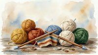 Colorful yarn balls and knitting needles with a partially completed striped knit project, ideal for crafting, hobbies, and DIY content.