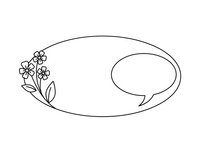 Elegant oval frame with delicate flowers and speech bubble in minimalist line art style. Isolated design element for greeting cards, invitations, logos.