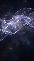 Abstract glowing purple wave with luminous particles flowing through dark space, ideal for technology, science, and digital innovation concepts.