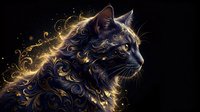 Majestic panther with ornate golden swirls and decorative elements against dark background. Fantasy art style with glowing accents for luxury design projects.
