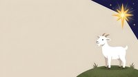 Nativity scene with white goat standing on green grass under bright star, suitable for Christmas and religious holiday designs.
