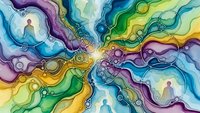 Abstract fluid art with vibrant rainbow colors and organic flowing patterns. Alcohol ink technique creates dynamic swirls and bubbles for modern decor.