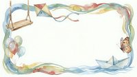 Watercolor frame with swing, balloons, kite, paper boat and butterfly on white background for children design projects and invitations.